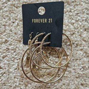 Forever 21 Gold Drop and Hoop Earrings Set